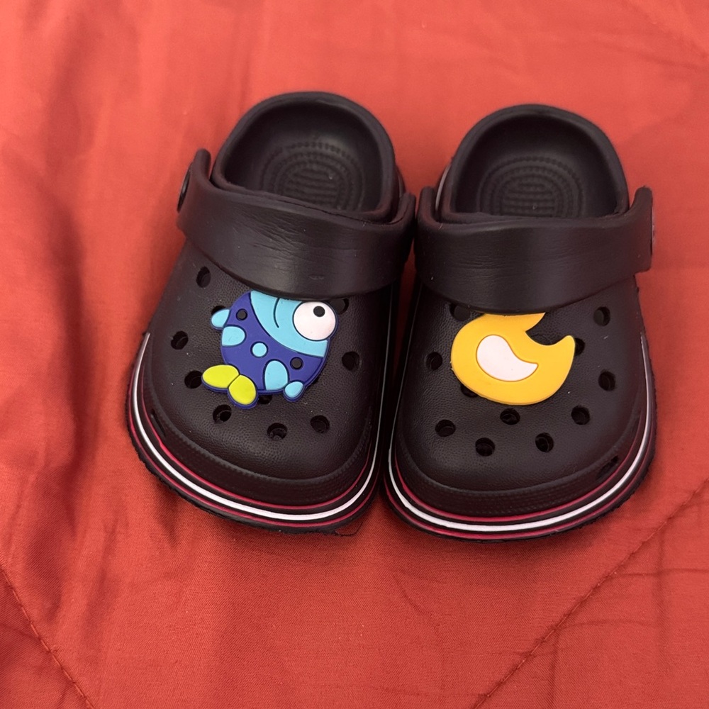 Kids Black Clogs with Fun Charms